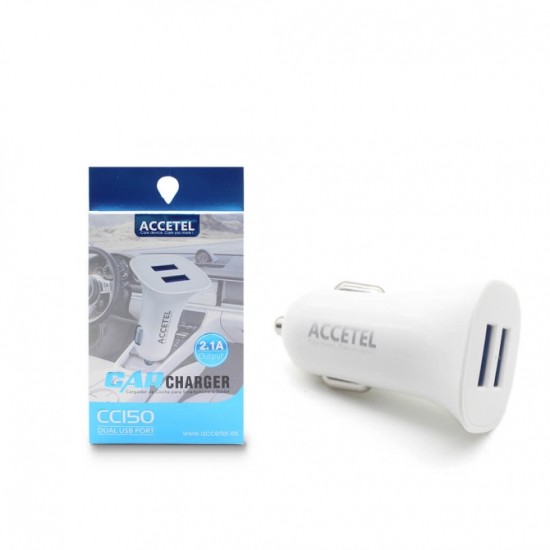 ACCETEL CAR CHARGER CC150B--2.1A DUAL USB PORT WHITE